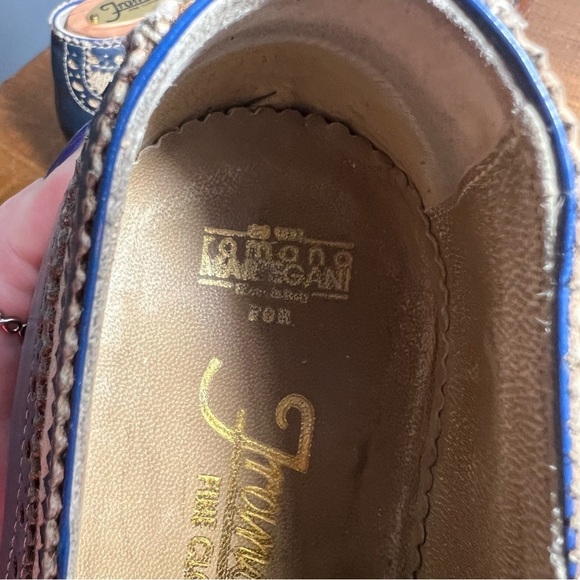 Romano Martegani for Francos handmade brogue oxford blue leather cream linen 9.5 - Picture 11 of 15